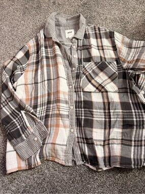 aerie Plaid Button-Up Shirt in Black, Gray & Tan